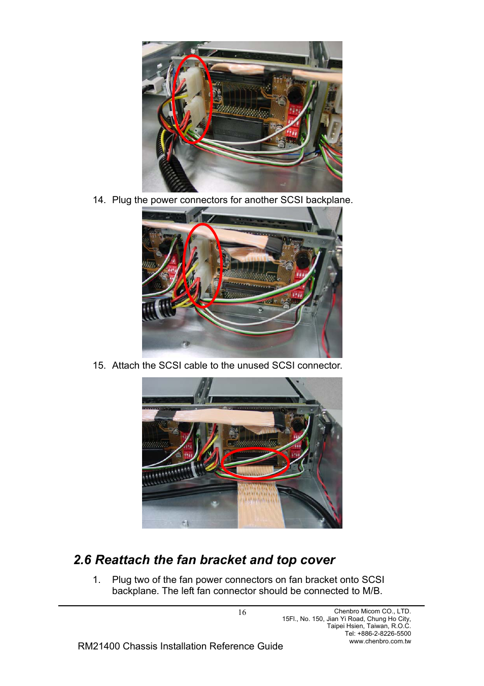 6 reattach the fan bracket and top cover | Chenbro Chassis RM21400 User Manual | Page 16 / 17