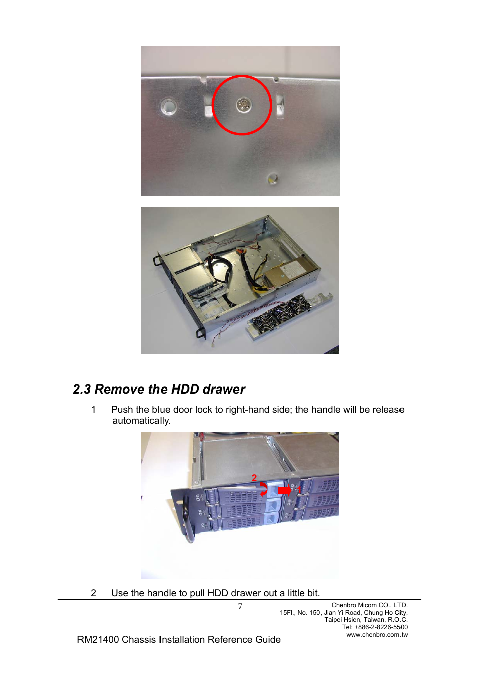 3 remove the hdd drawer | Chenbro Chassis RM21400 User Manual | Page 7 / 17