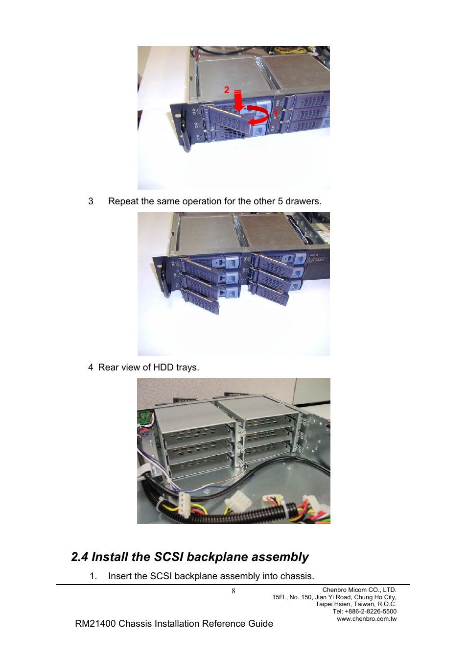 4 install the scsi backplane assembly | Chenbro Chassis RM21400 User Manual | Page 8 / 17