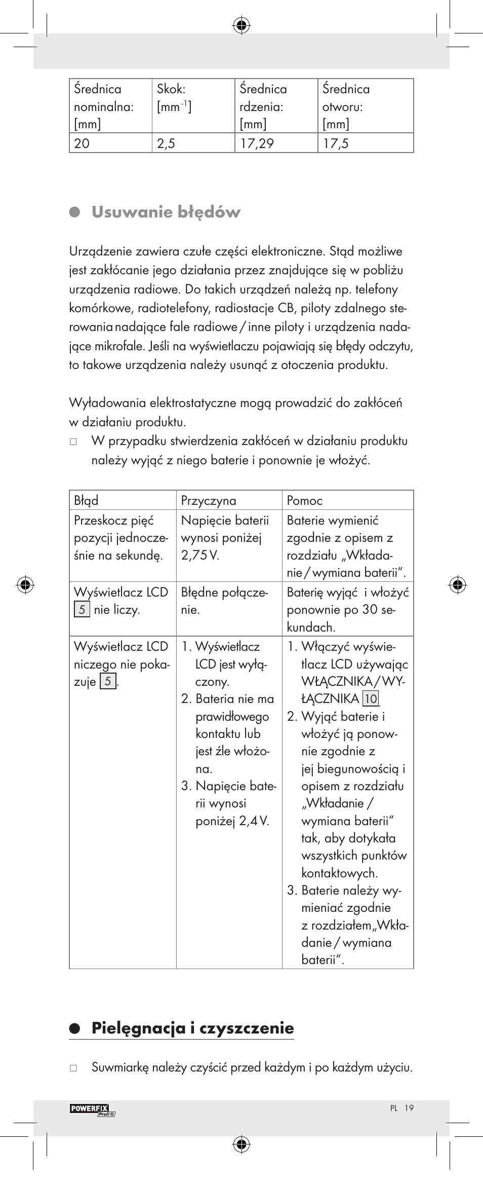 Usuwanie błędów, Pielęgnacja i czyszczenie | Powerfix Z22855 User Manual | Page 21 / 62