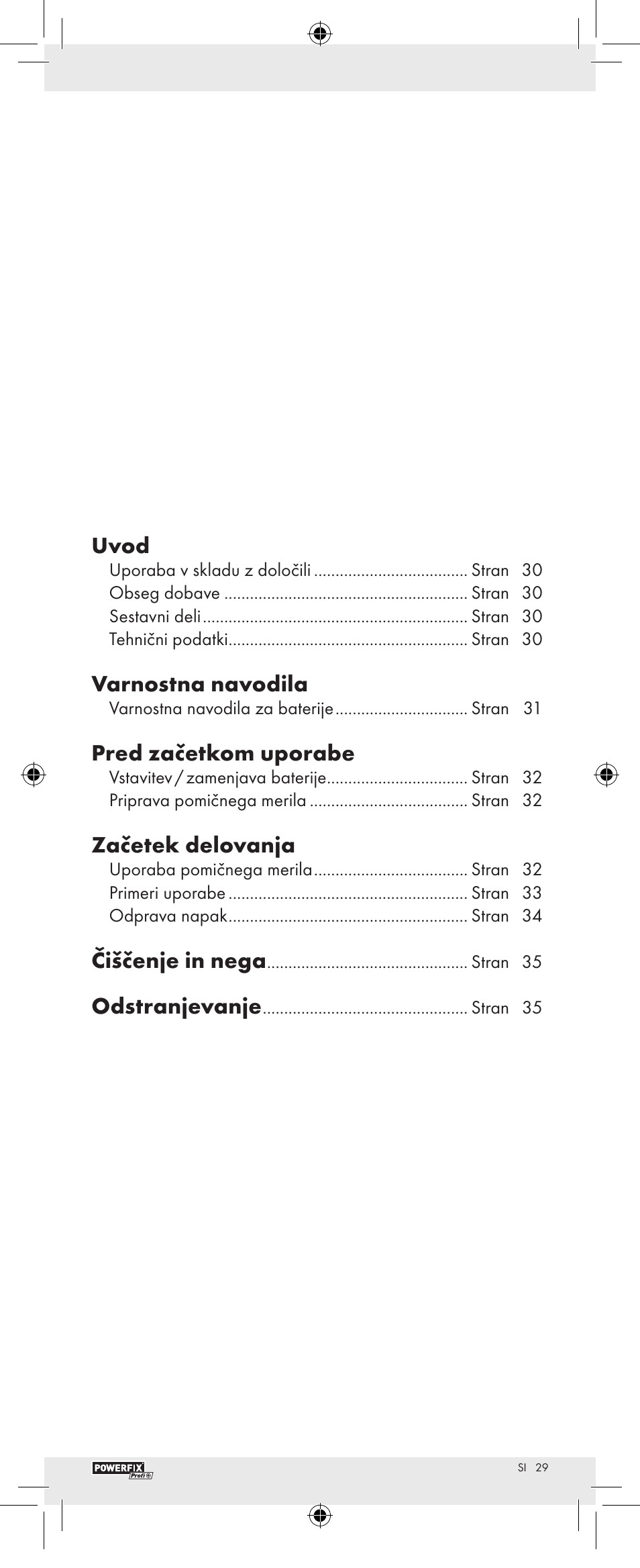 Uvod, Varnostna navodila, Pred začetkom uporabe | Začetek delovanja, Čiščenje in nega, Odstranjevanje | Powerfix Z22855 User Manual | Page 31 / 62