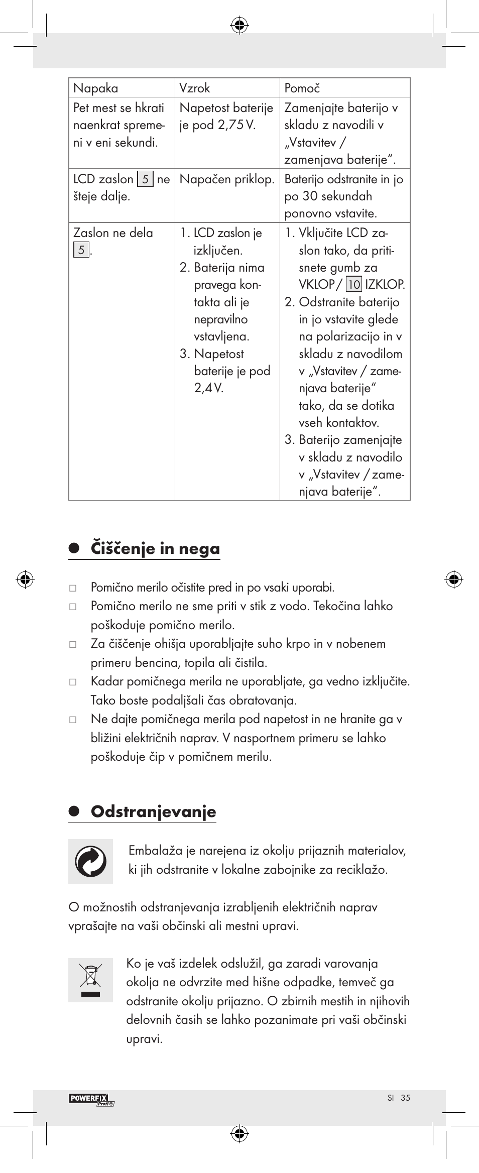 Čiščenje in nega, Odstranjevanje | Powerfix Z22855 User Manual | Page 37 / 62