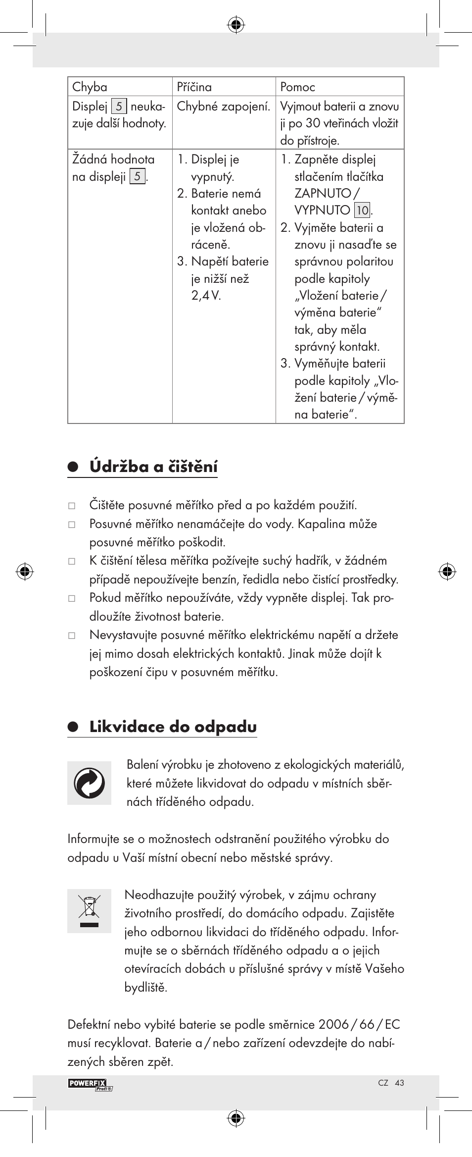 Údržba a čištění, Likvidace do odpadu | Powerfix Z22855 User Manual | Page 45 / 62