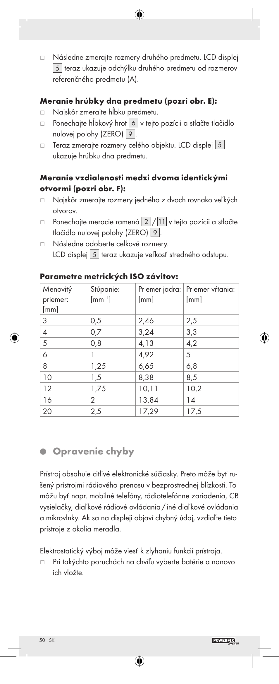 Opravenie chyby | Powerfix Z22855 User Manual | Page 52 / 62