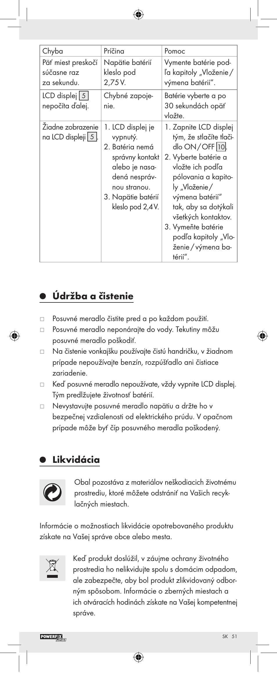 Údržba a čistenie, Likvidácia | Powerfix Z22855 User Manual | Page 53 / 62