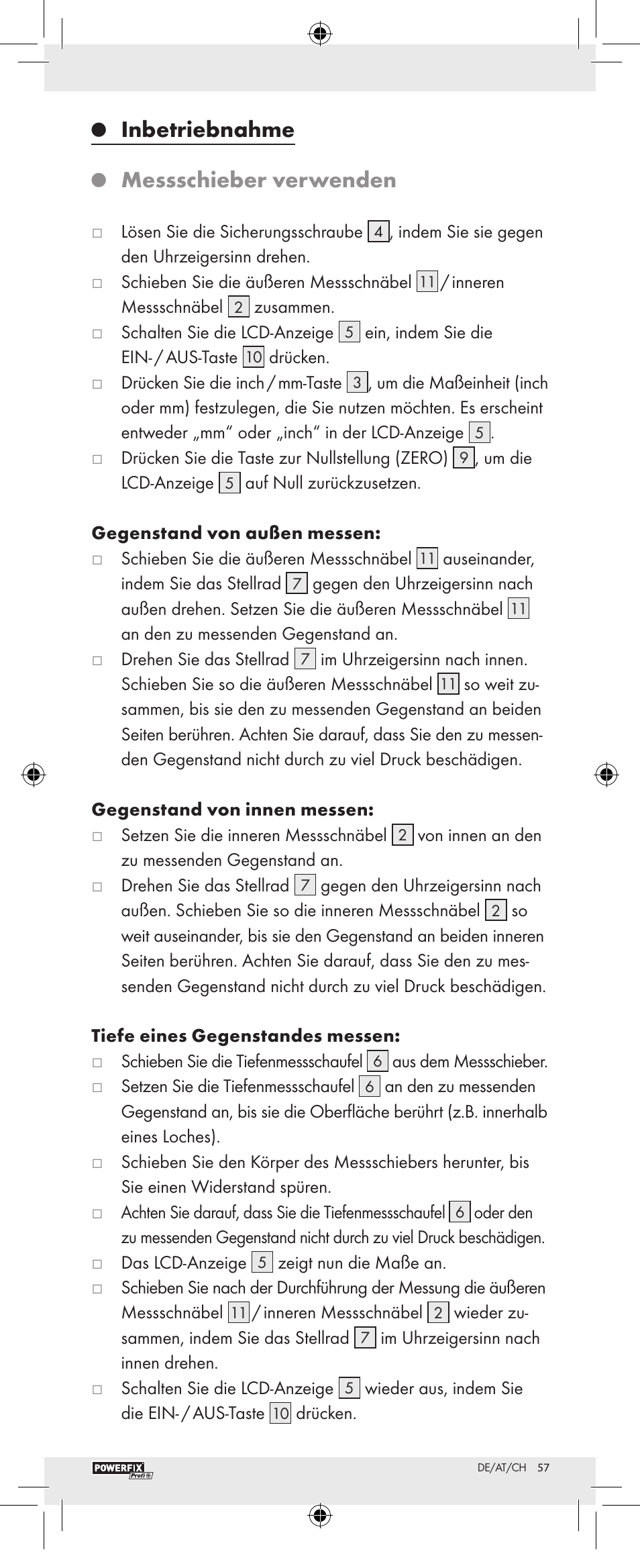 Inbetriebnahme, Messschieber verwenden | Powerfix Z22855 User Manual | Page 59 / 62