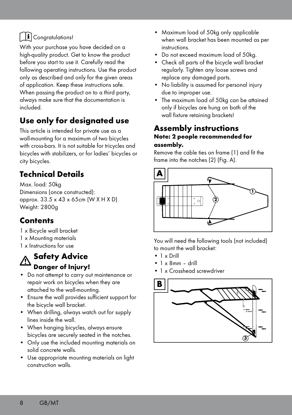 Powerfix Bicycle Wall Bracket User Manual | Page 8 / 12