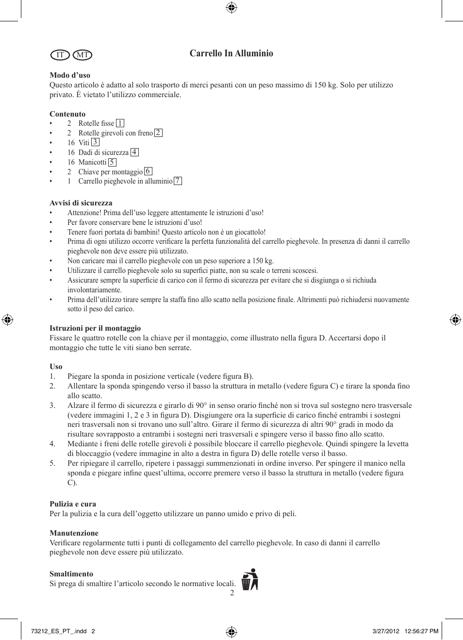 Carrello in alluminio | Powerfix Z31169 User Manual | Page 4 / 8