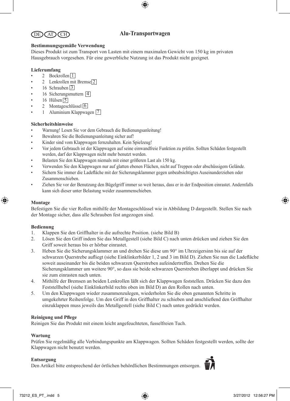 Alu-transportwagen | Powerfix Z31169 User Manual | Page 7 / 8