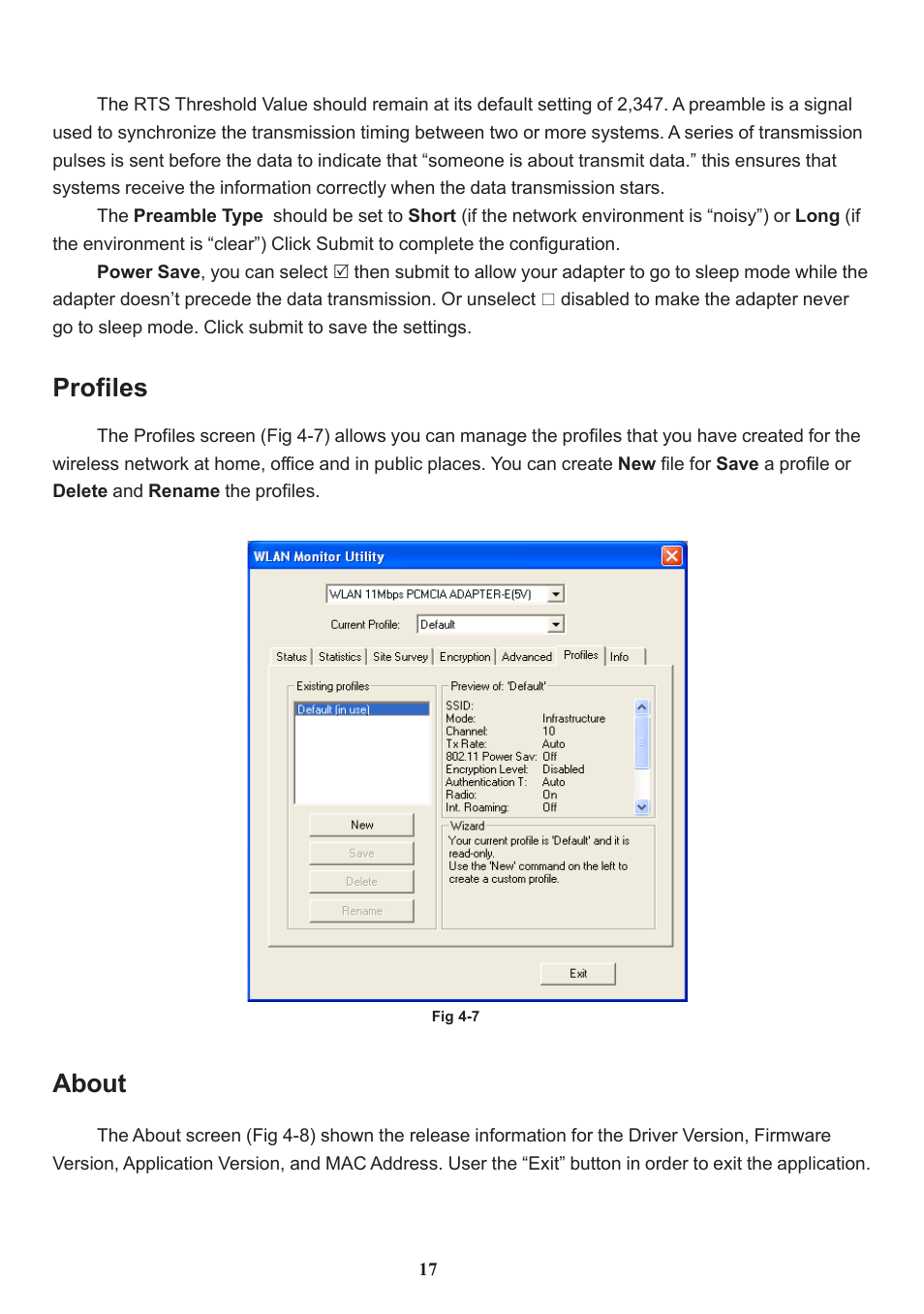 About, Profiles | Chenbro Wireless LAN PC Card 11Mbps User Manual | Page 18 / 30