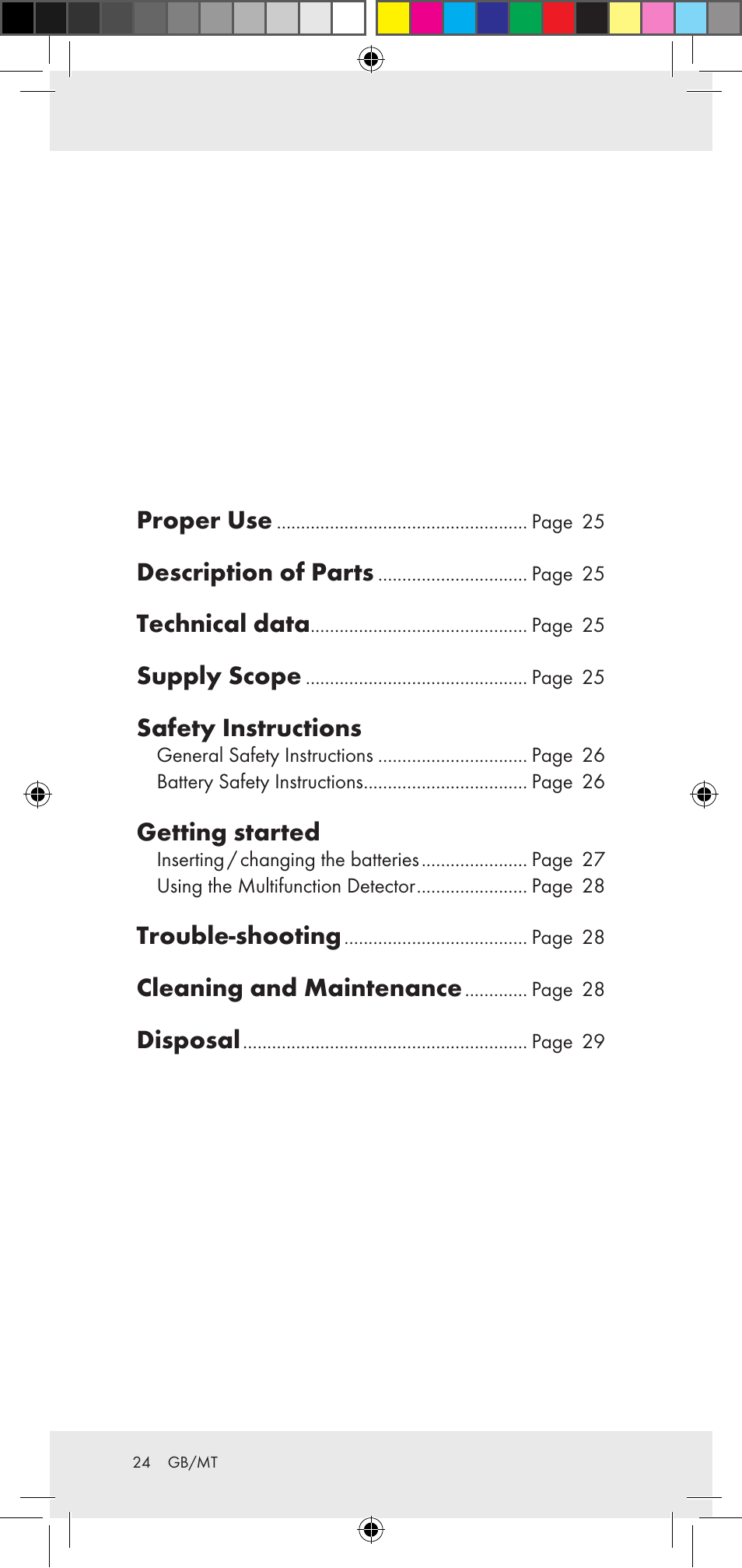 Proper use, Description of parts, Technical data | Supply scope, Safety instructions, Getting started, Trouble-shooting, Cleaning and maintenance, Disposal | Powerfix Z29948 User Manual | Page 24 / 36