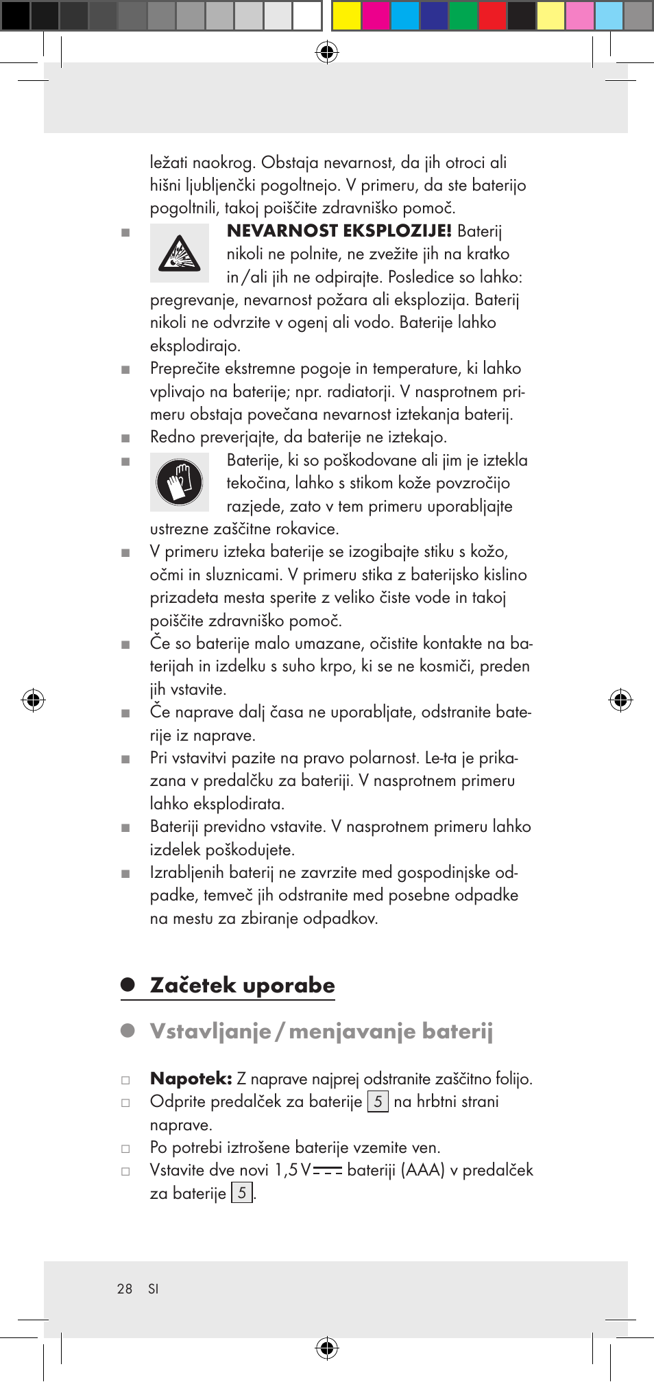 Začetek uporabe, Vstavljanje / menjavanje baterij | Powerfix Z29948 User Manual | Page 28 / 50