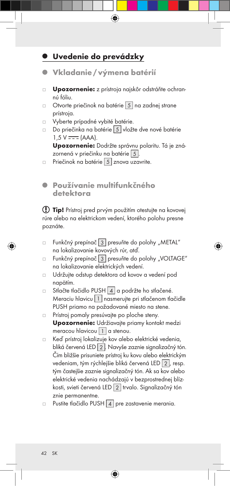 Uvedenie do prevádzky, Vkladanie / výmena batérií, Používanie multifunkčného detektora | Powerfix Z29948 User Manual | Page 42 / 50