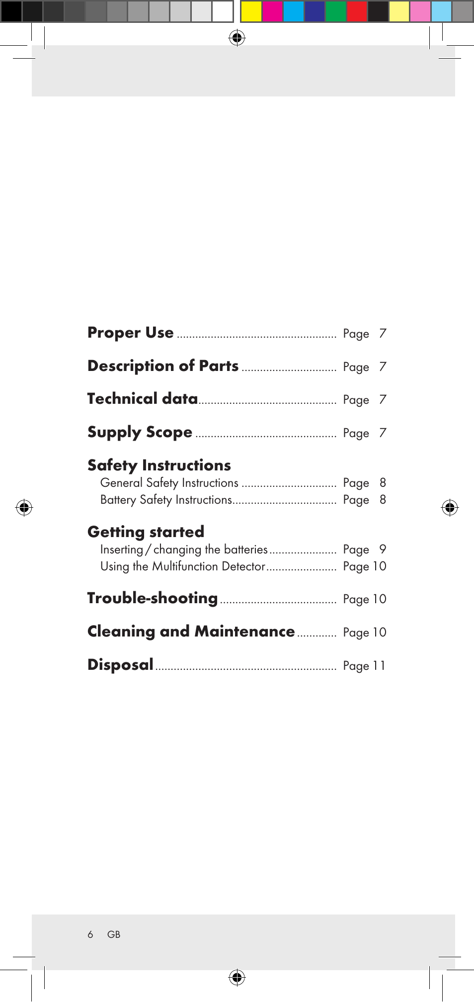 Proper use, Description of parts, Technical data | Supply scope, Safety instructions, Getting started, Trouble-shooting, Cleaning and maintenance, Disposal | Powerfix Z29948 User Manual | Page 6 / 50