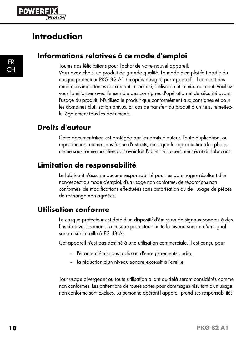 Introduction, Informations relatives à ce mode d'emploi, Droits d'auteur | Limitation de responsabilité, Utilisation conforme | Powerfix PKG 82 A1 User Manual | Page 21 / 84