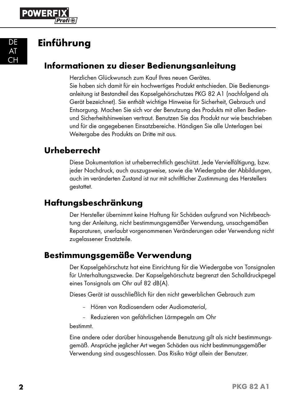 Einführung, Informationen zu dieser bedienungsanleitung, Urheberrecht | Haftungsbeschränkung, Bestimmungsgemäße verwendung | Powerfix PKG 82 A1 User Manual | Page 5 / 84