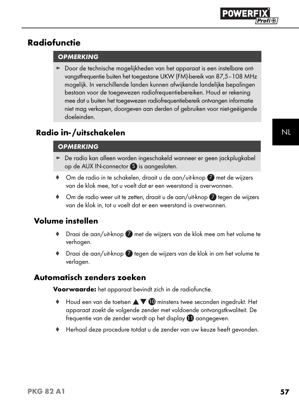 Radiofunctie, Radio, Uitschakelen | Volume instellen, Automatisch zenders zoeken | Powerfix PKG 82 A1 User Manual | Page 60 / 84