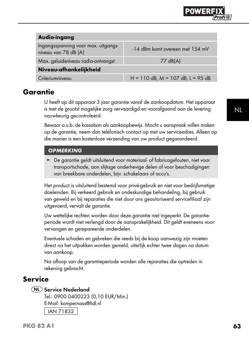 Garantie, Service | Powerfix PKG 82 A1 User Manual | Page 66 / 84