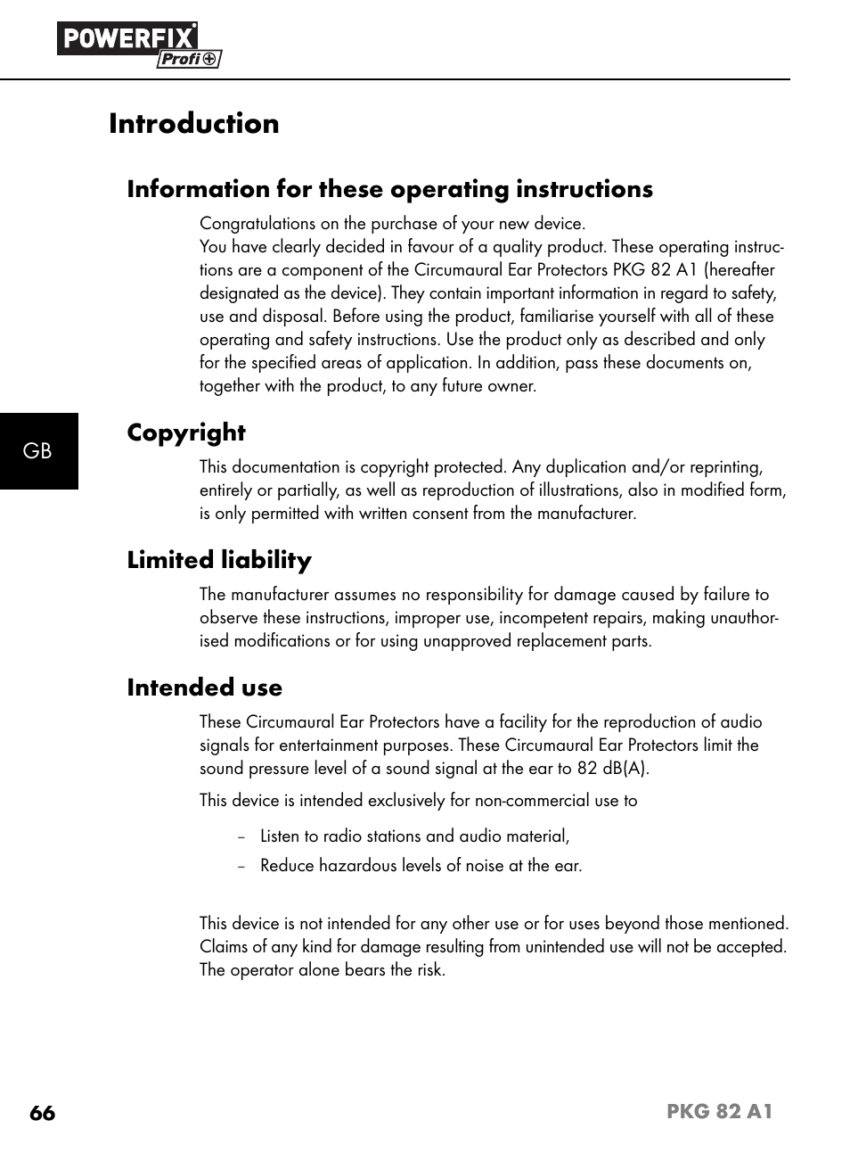 Introduction, Information for these operating instructions, Copyright | Limited liability, Intended use | Powerfix PKG 82 A1 User Manual | Page 69 / 84