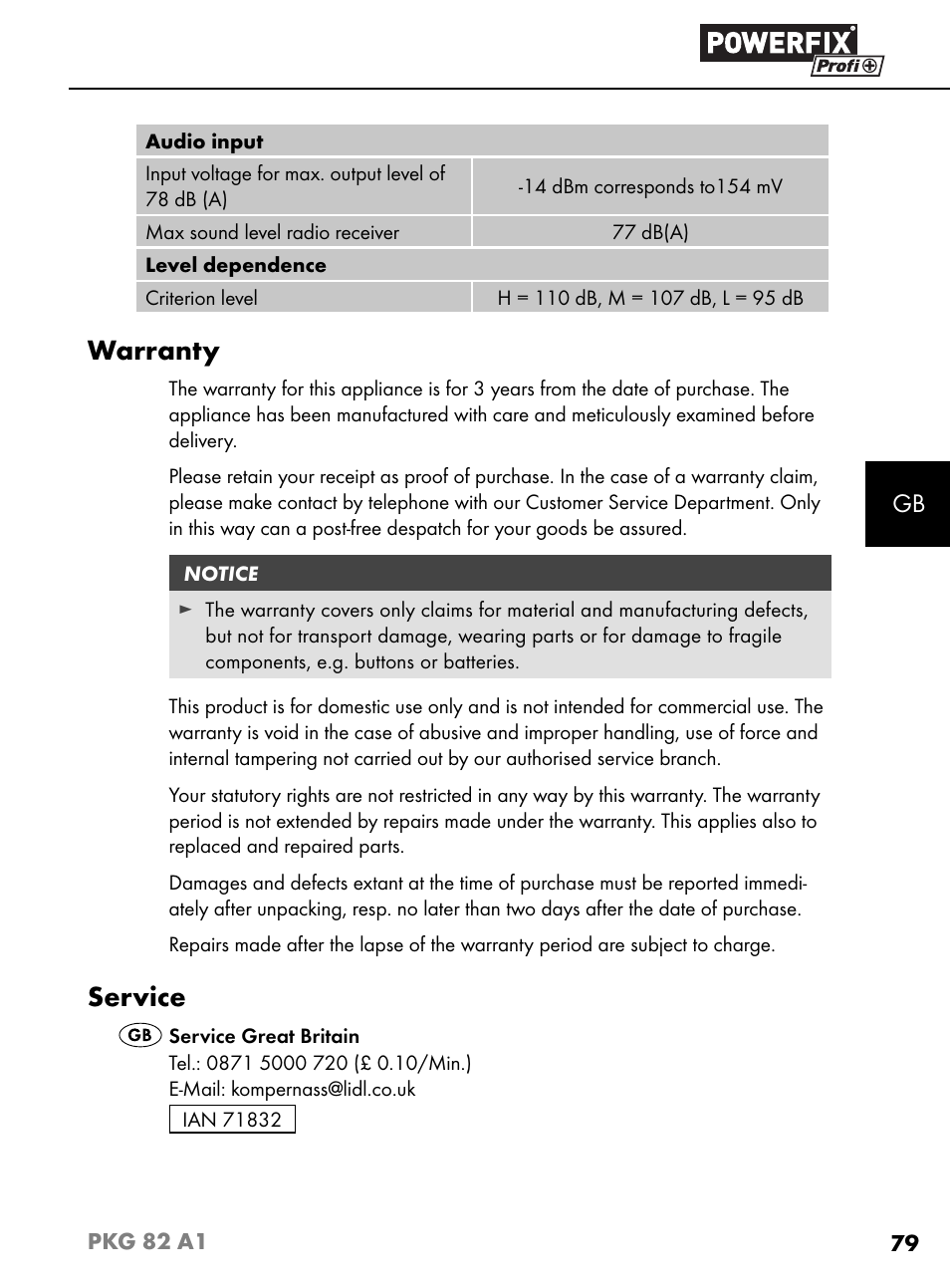 Warranty, Service | Powerfix PKG 82 A1 User Manual | Page 82 / 84