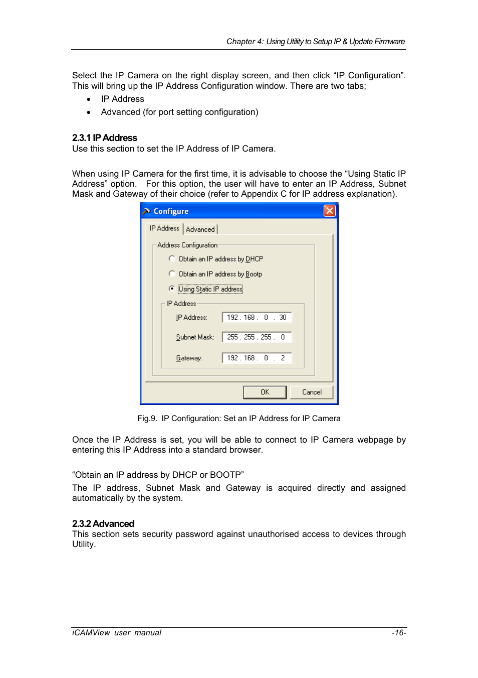 1 ip address, 2 advanced, 1 ip address 2.3.2 advanced | Chenbro IP CAMERA 050862 User Manual | Page 19 / 90