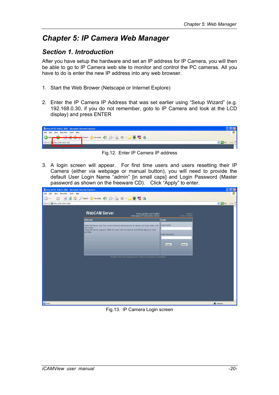 Chapter 5: ip camera web manager, Section 1. introduction | Chenbro IP CAMERA 050862 User Manual | Page 23 / 90