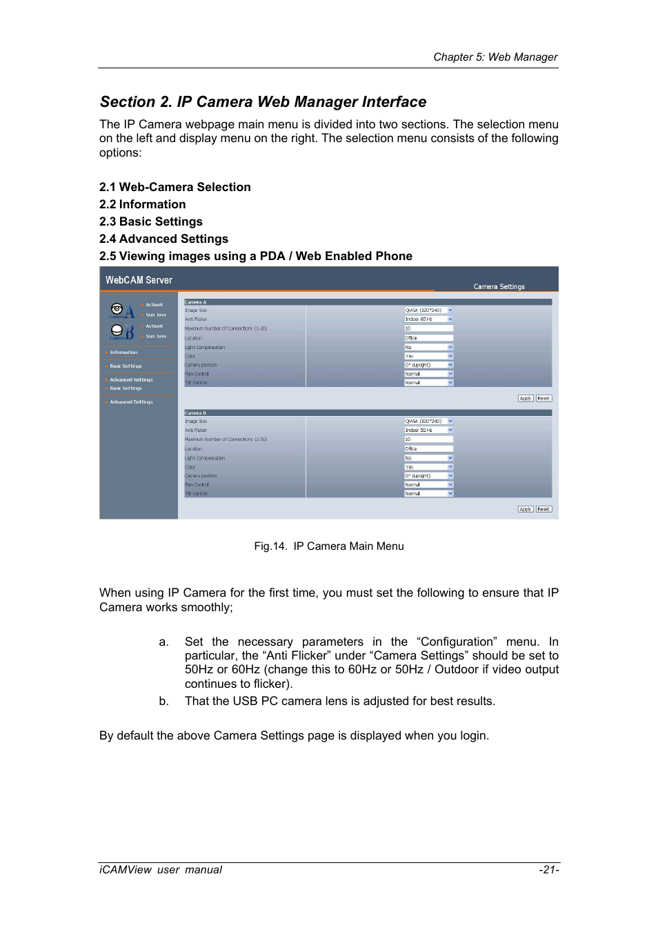 Section 2. ip camera web manager interface | Chenbro IP CAMERA 050862 User Manual | Page 24 / 90