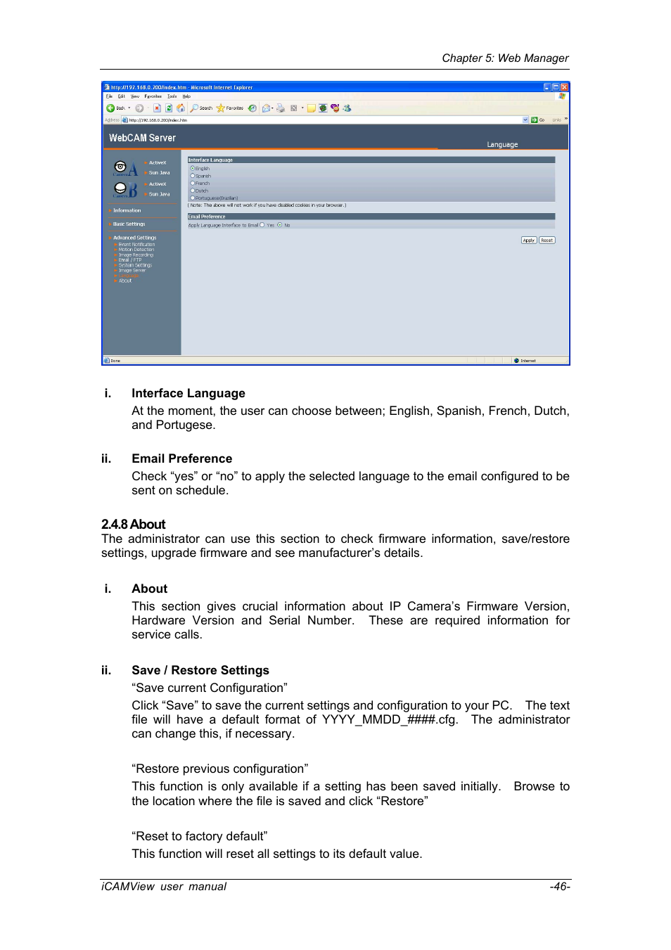 8 about | Chenbro IP CAMERA 050862 User Manual | Page 49 / 90