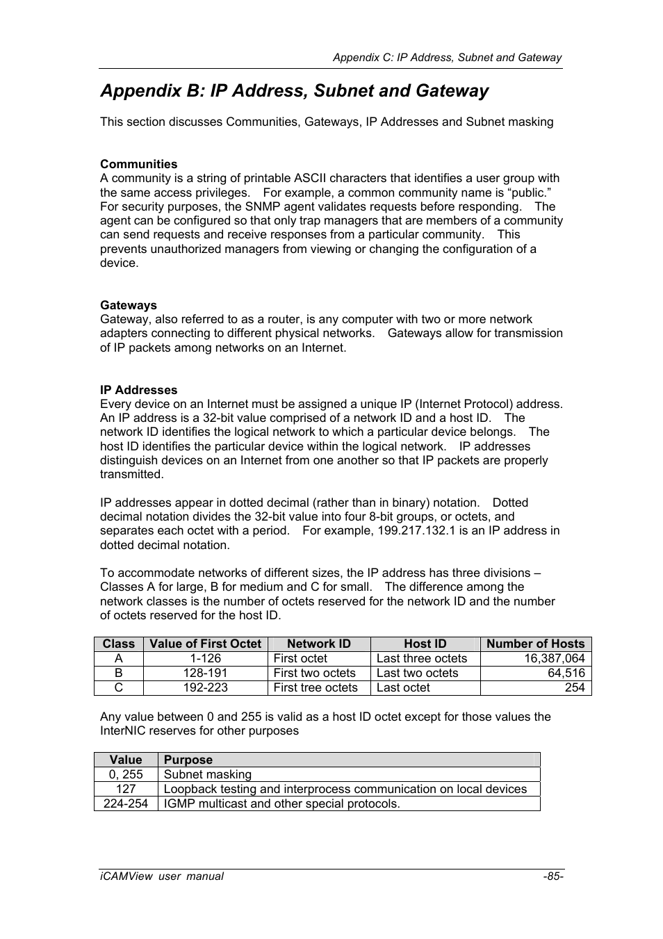 Appendix b: ip address, subnet and gateway | Chenbro IP CAMERA 050862 User Manual | Page 88 / 90