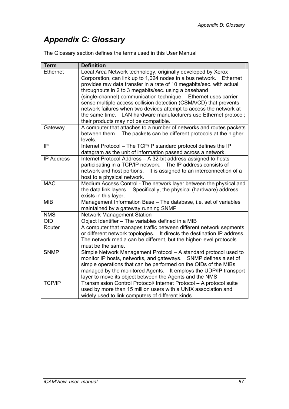 Appendix c: glossary | Chenbro IP CAMERA 050862 User Manual | Page 90 / 90