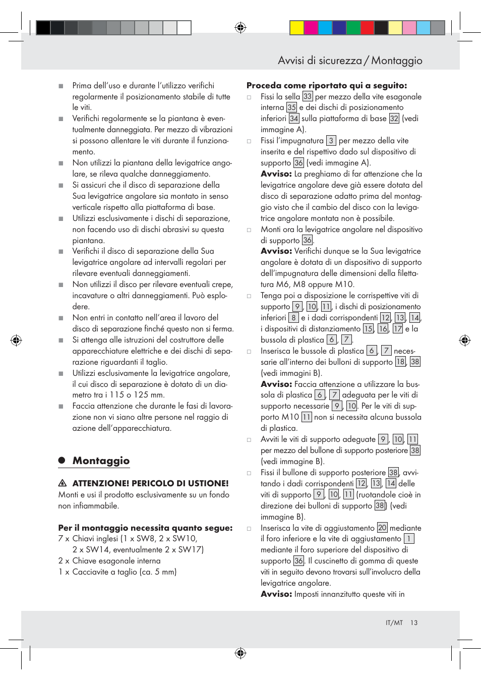 Avvisi di sicurezza / montaggio, Montaggio | Powerfix Z15003 User Manual | Page 13 / 37