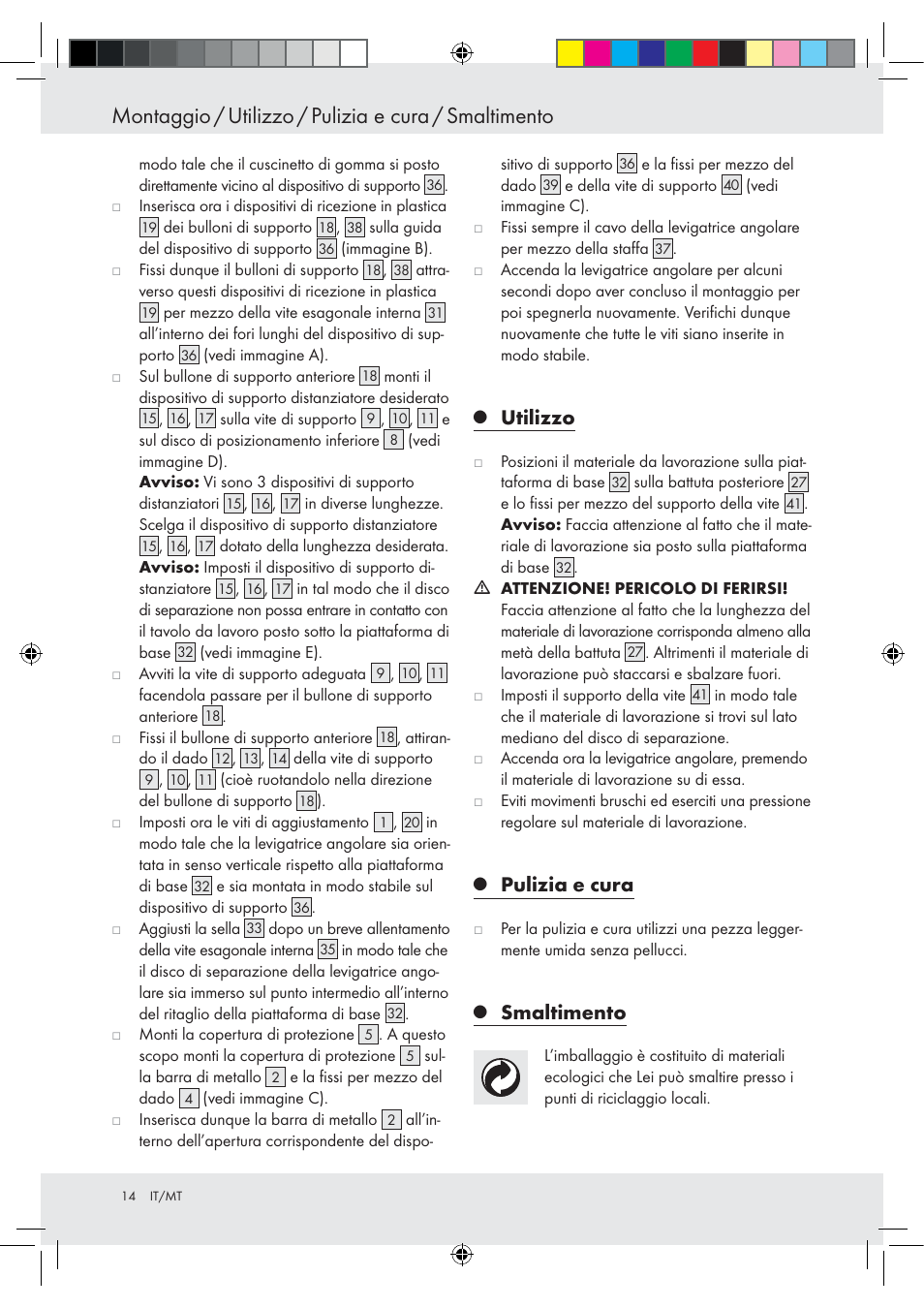 Utilizzo, Pulizia e cura, Smaltimento | Powerfix Z15003 User Manual | Page 14 / 37