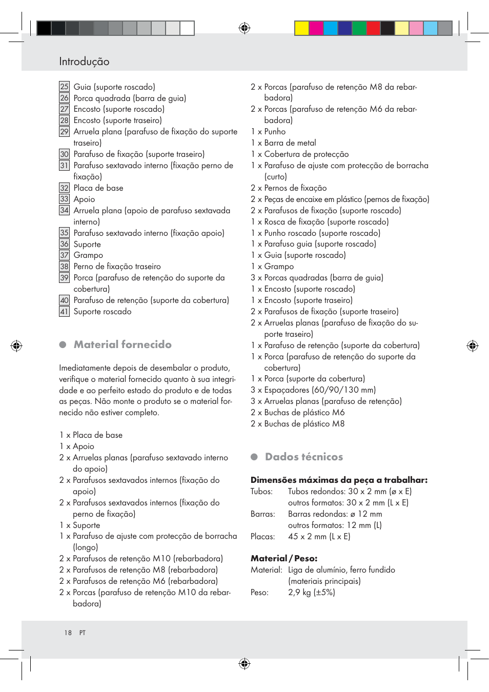 Introdução, Material fornecido, Dados técnicos | Powerfix Z15003 User Manual | Page 18 / 37