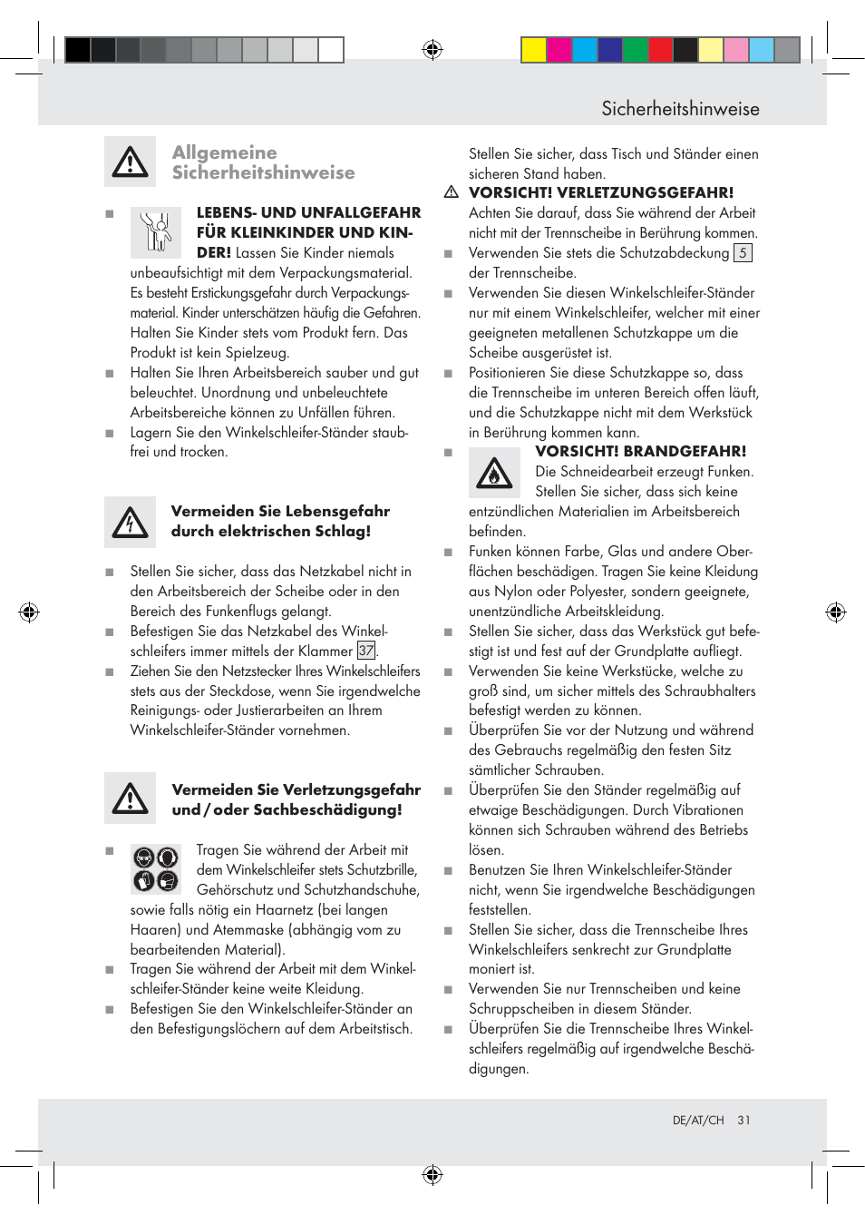 Sicherheitshinweise, Allgemeine sicherheitshinweise | Powerfix Z15003 User Manual | Page 31 / 37