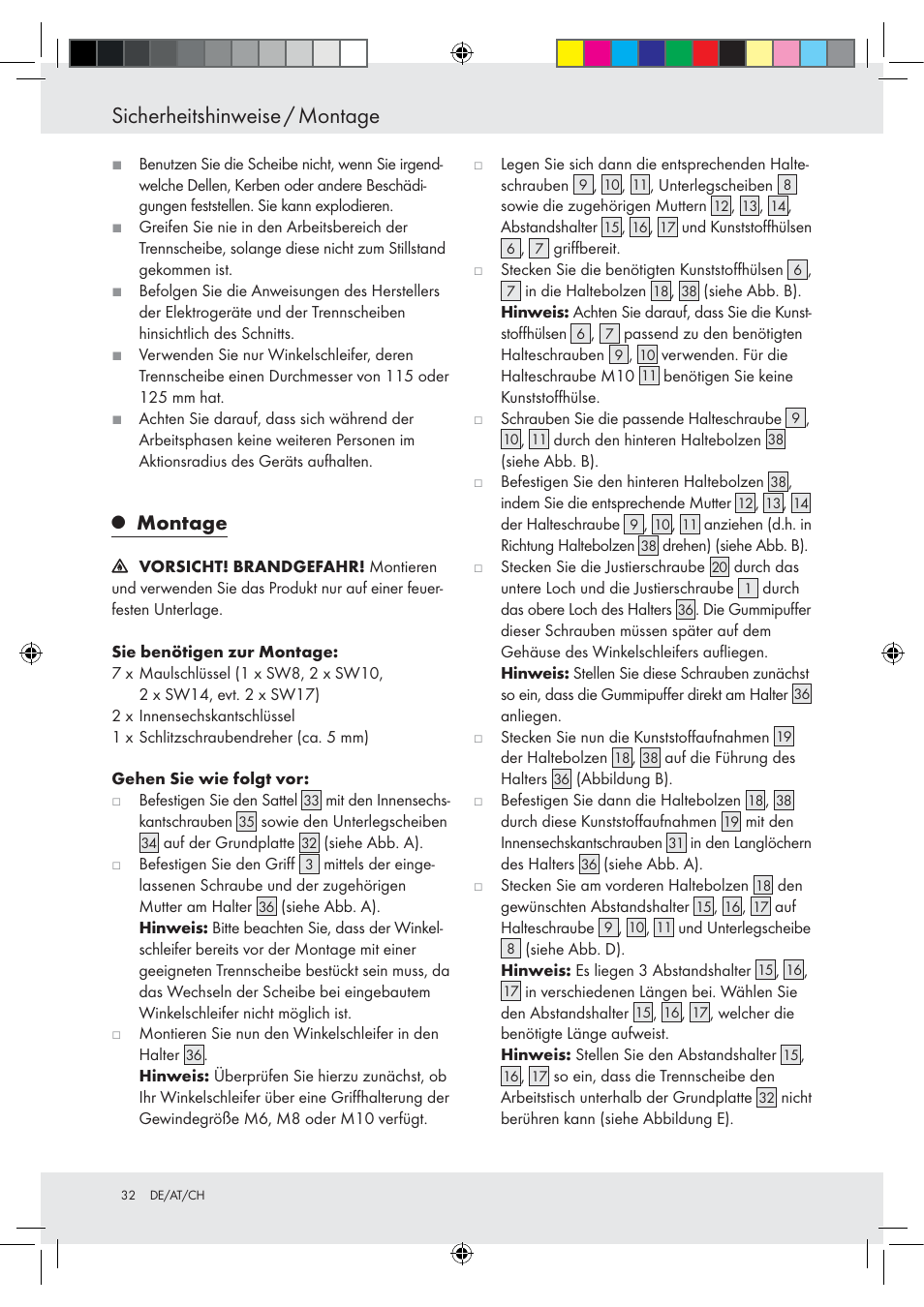 Sicherheitshinweise / montage, Montage | Powerfix Z15003 User Manual | Page 32 / 37