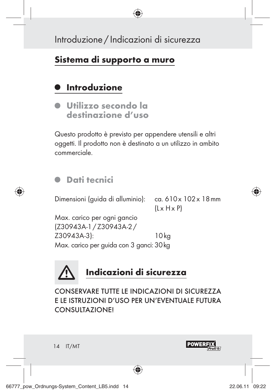 Introduzione / indicazioni di sicurezza, Dati tecnici, Indicazioni di sicurezza | Powerfix Z30943A User Manual | Page 12 / 33