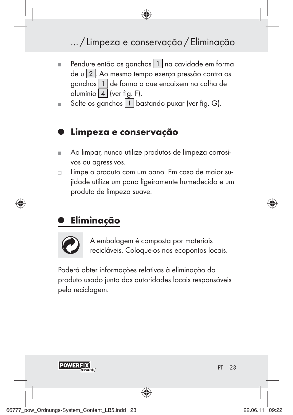 Limpeza e conservação / eliminação, Limpeza e conservação, Eliminação | Powerfix Z30943A User Manual | Page 21 / 33