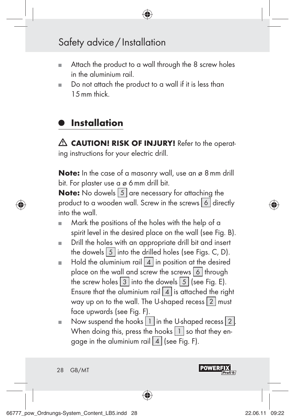 Safety advice / installation, Installation | Powerfix Z30943A User Manual | Page 26 / 33