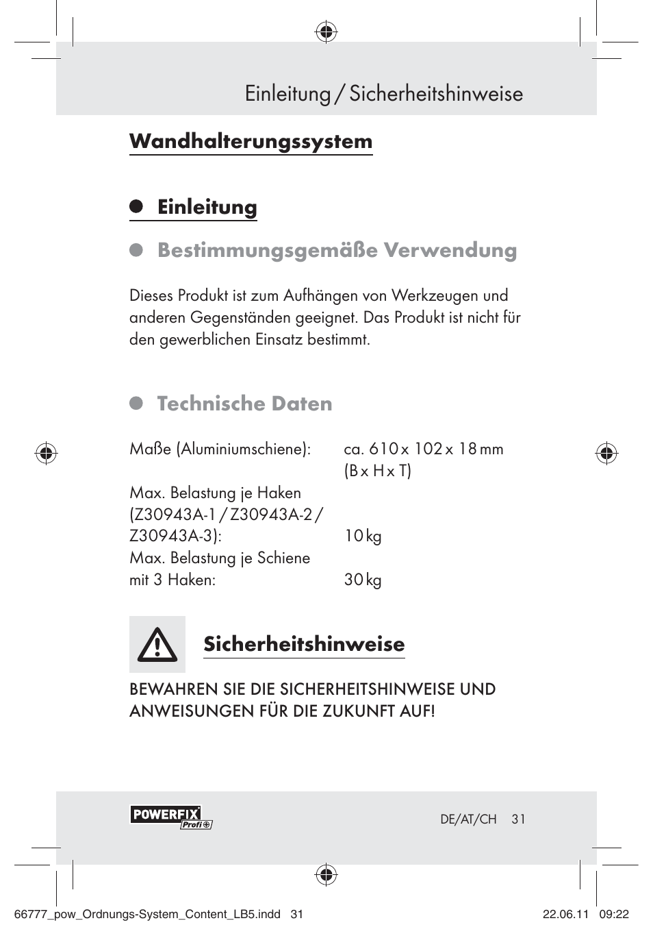 Einleitung / sicherheitshinweise, Technische daten, Sicherheitshinweise | Powerfix Z30943A User Manual | Page 29 / 33