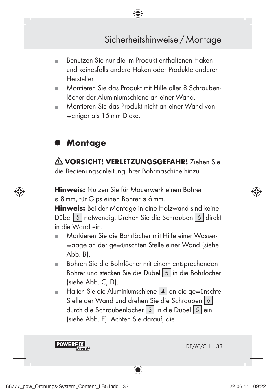 Sicherheitshinweise / montage, Montage | Powerfix Z30943A User Manual | Page 31 / 33