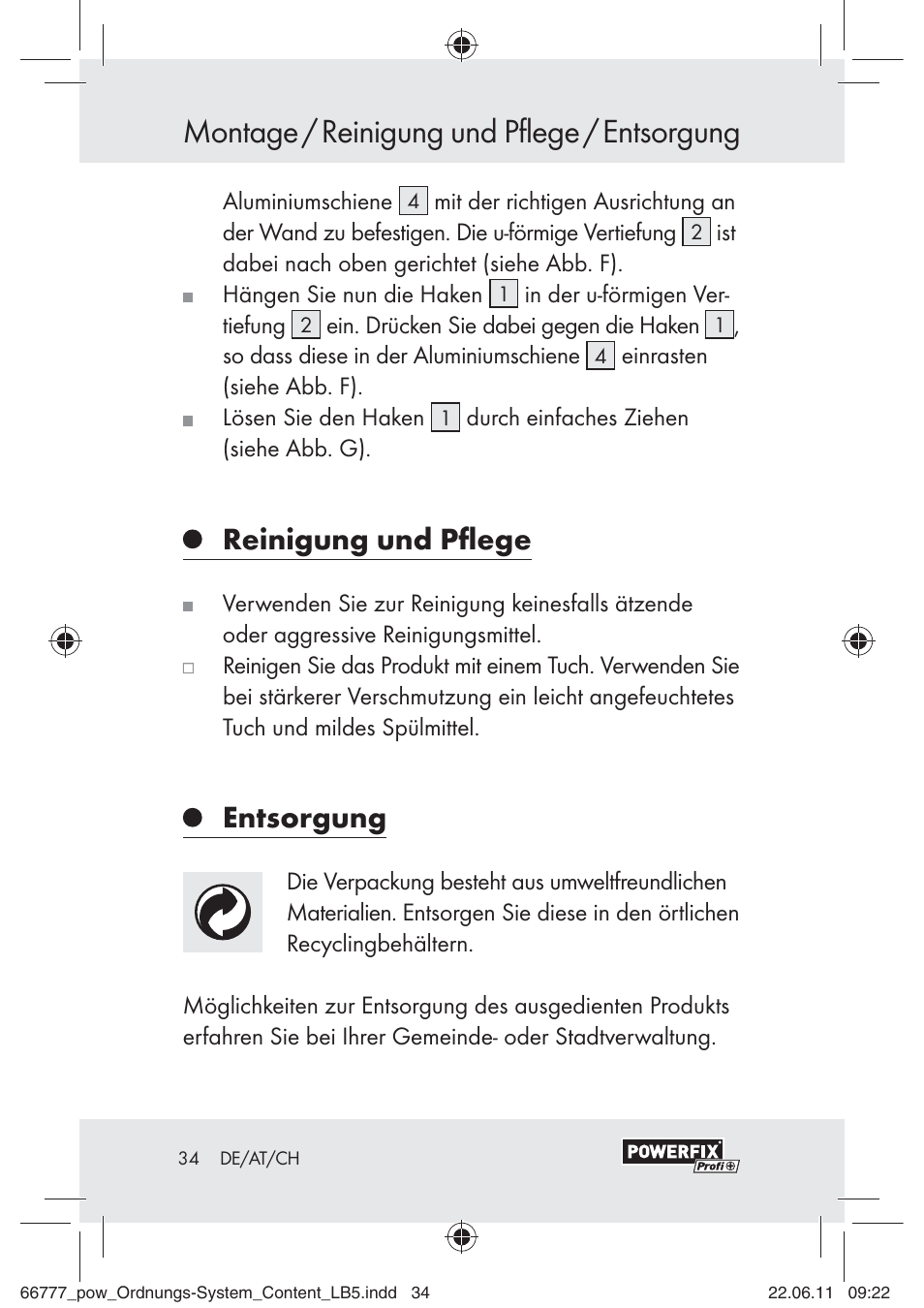 Montage / reinigung und pflege / entsorgung, Reinigung und pﬂege, Entsorgung | Powerfix Z30943A User Manual | Page 32 / 33