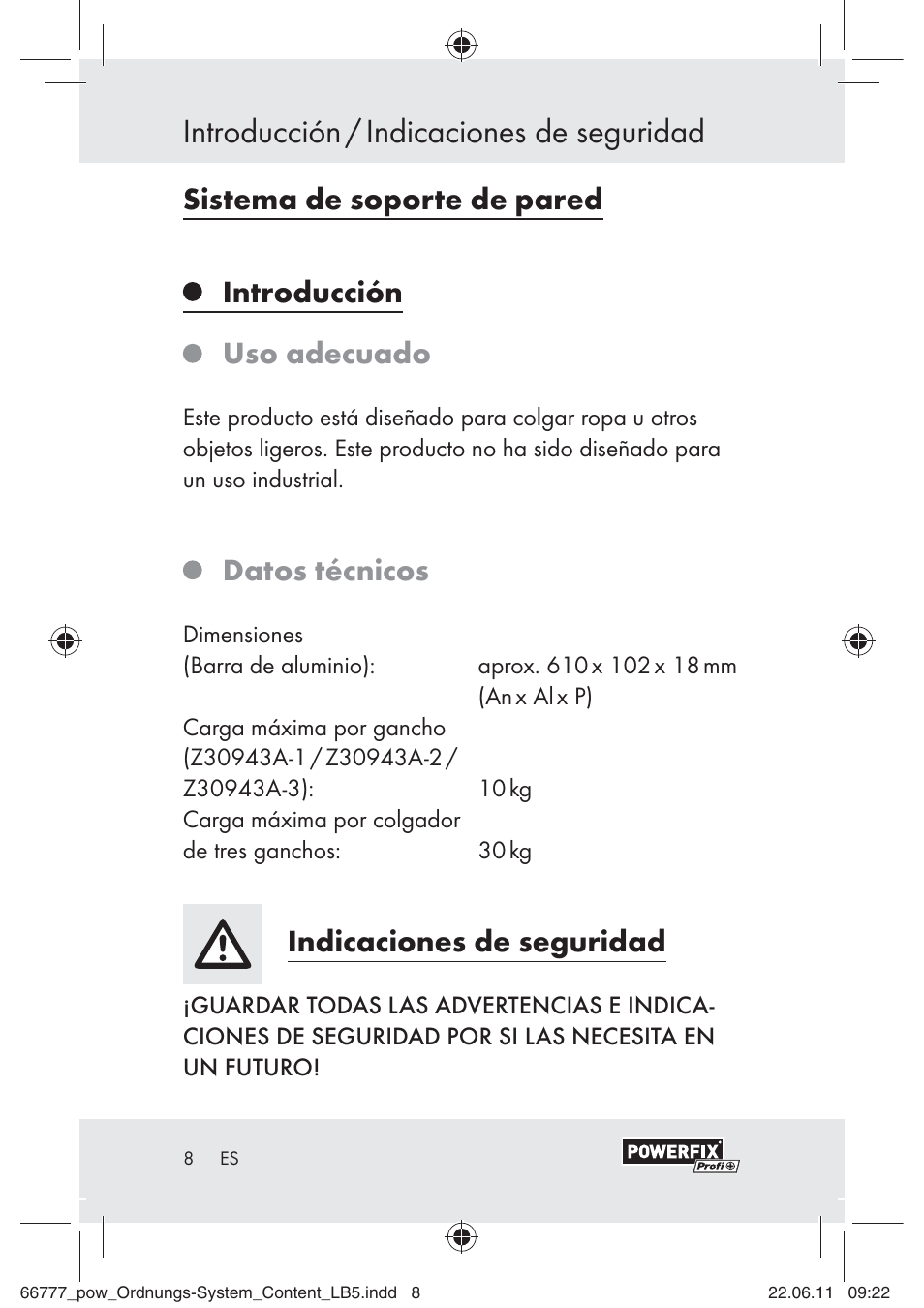 Introducción / indicaciones de seguridad, Datos técnicos, Indicaciones de seguridad | Powerfix Z30943A User Manual | Page 6 / 33