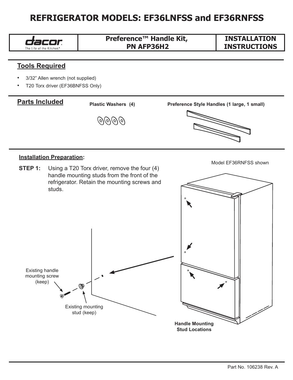 Dacor EF36LNFSS User Manual | 4 pages