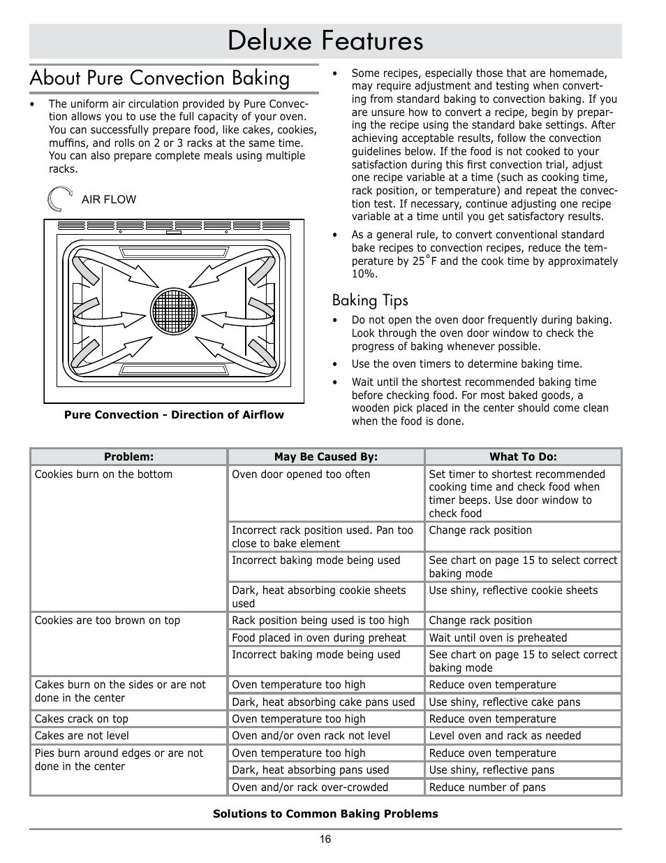 Deluxe features, About pure convection baking, Baking tips | Dacor DISCOVERY EO User Manual | Page 18 / 40