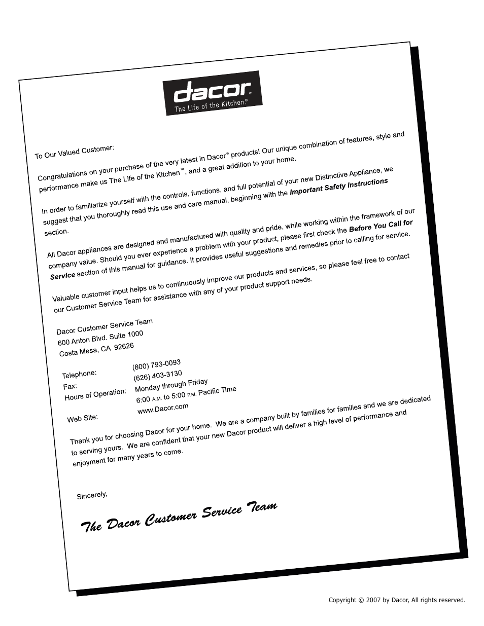 Dacor DISCOVERY EO User Manual | Page 2 / 40