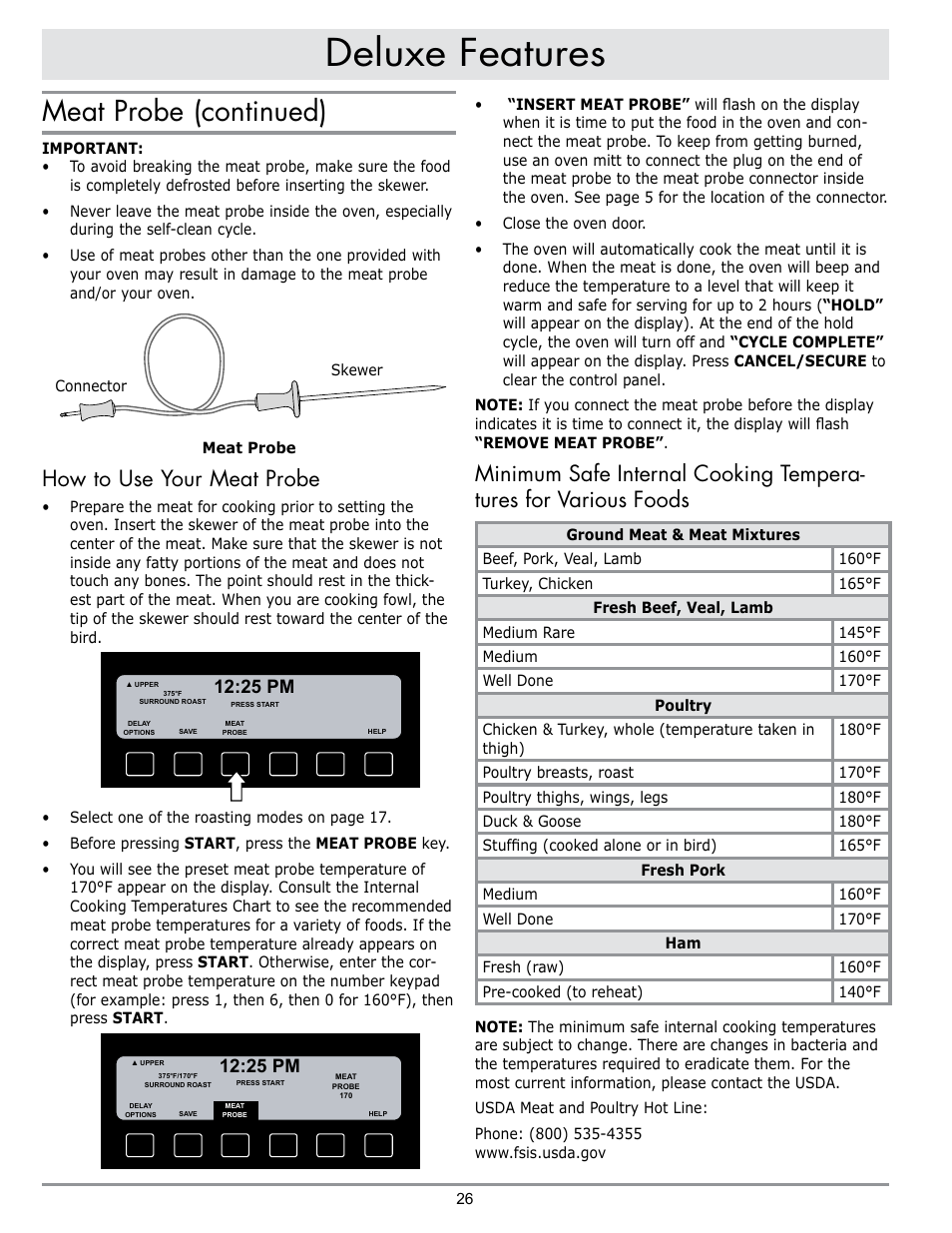 Deluxe features, Meat probe (continued), How to use your meat probe | 25 pm | Dacor DISCOVERY EO User Manual | Page 28 / 40