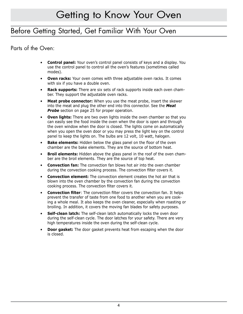 Getting to know your oven, Parts of the oven | Dacor DISCOVERY EO User Manual | Page 6 / 40