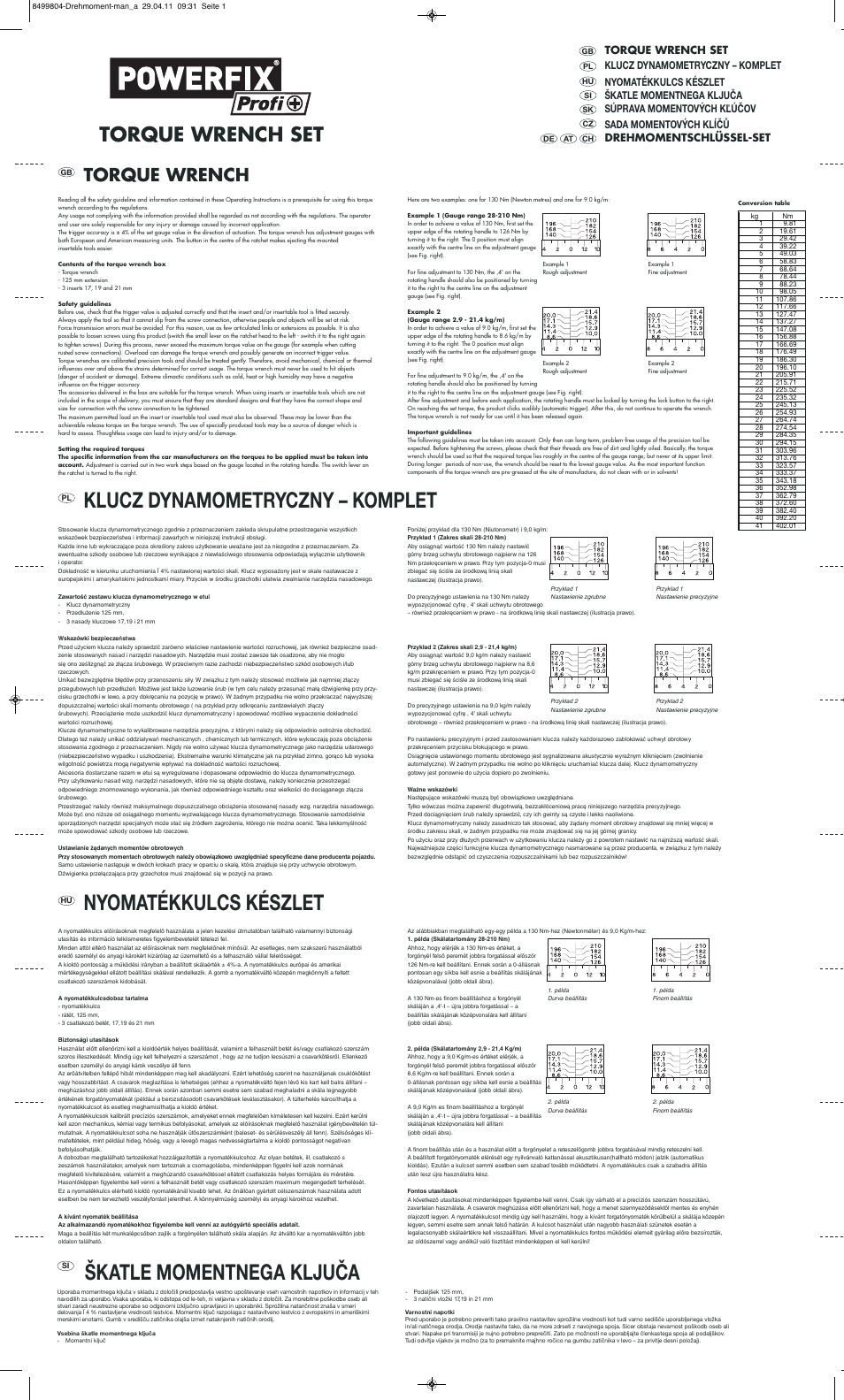 Powerfix Torque Wrench Set User Manual | 2 pages