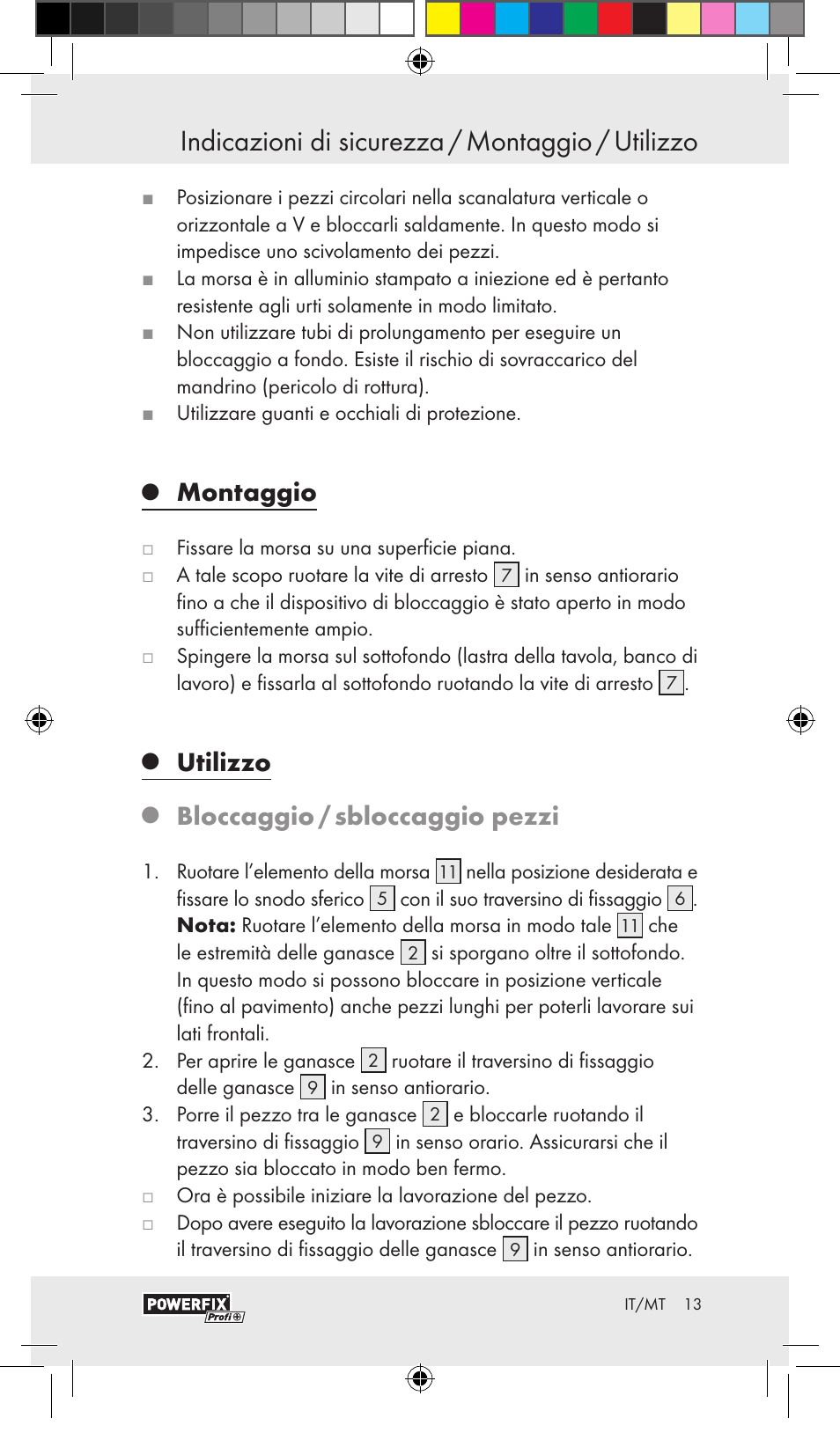 Indicazioni di sicurezza / montaggio / utilizzo, Montaggio, Utilizzo | Bloccaggio / sbloccaggio pezzi | Powerfix VACUUM BASE VICE A User Manual | Page 11 / 31