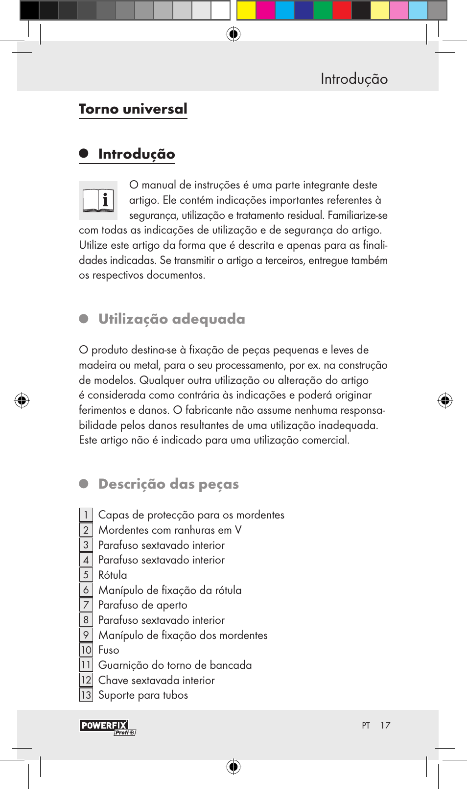 Introdução, Torno universal, Utilização adequada | Descrição das peças | Powerfix VACUUM BASE VICE A User Manual | Page 15 / 31